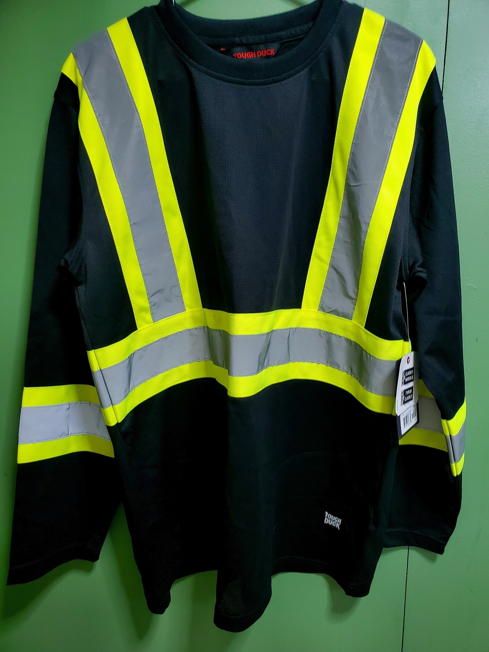 Tough Duck High-Visibility Safety Long Sleeve Shirt - Black & Hi-Vis Yellow